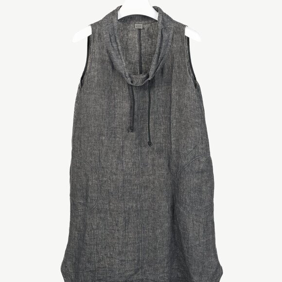 Crea Concept Drawstring Collar & Hem Linen Midi Sleeveless Black Dress - Picture 1 of 9